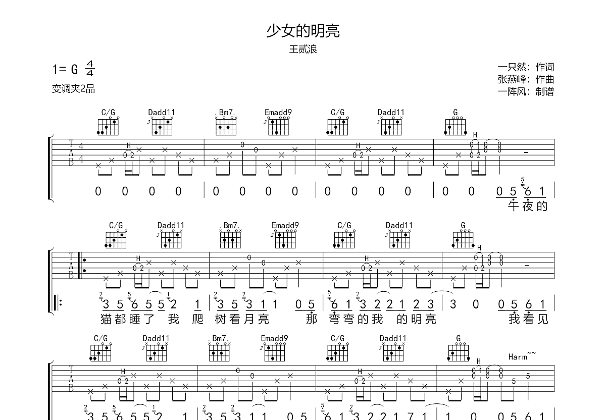 少女的明亮吉他谱预览图