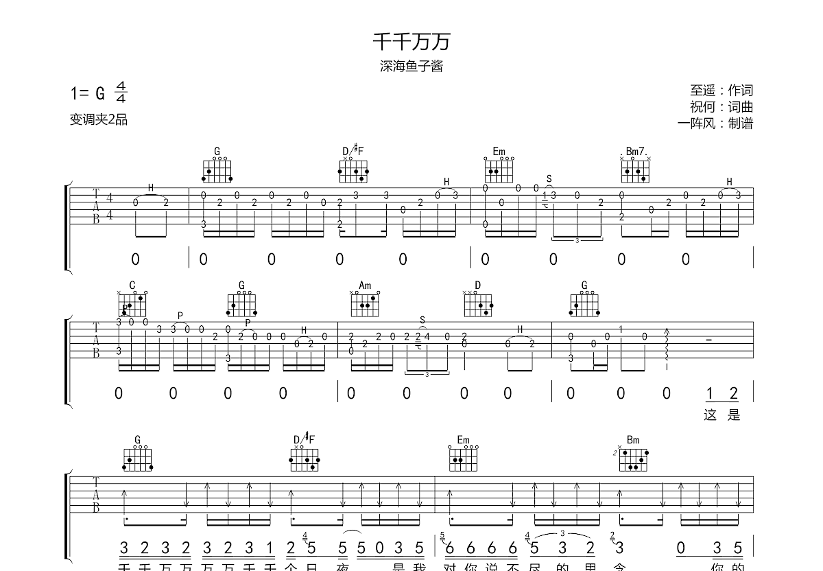 千千万万吉他谱预览图