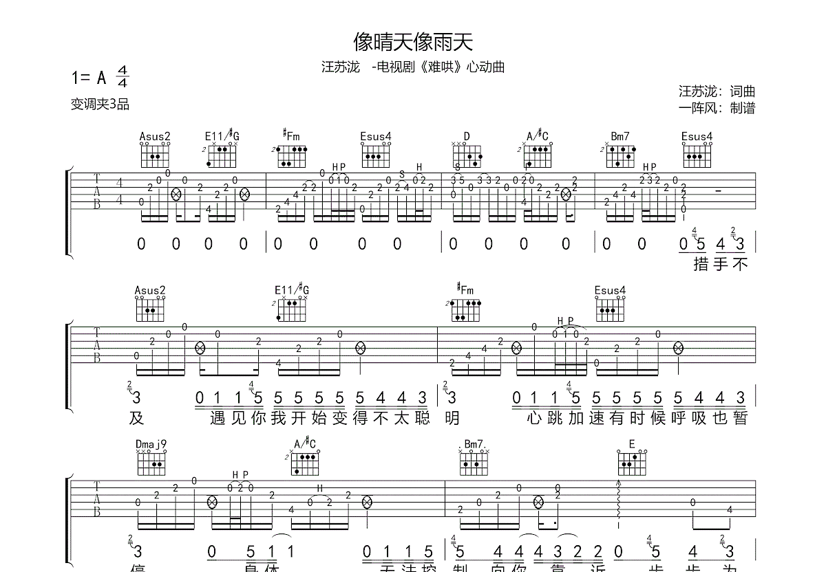 像晴天像雨天吉他谱预览图