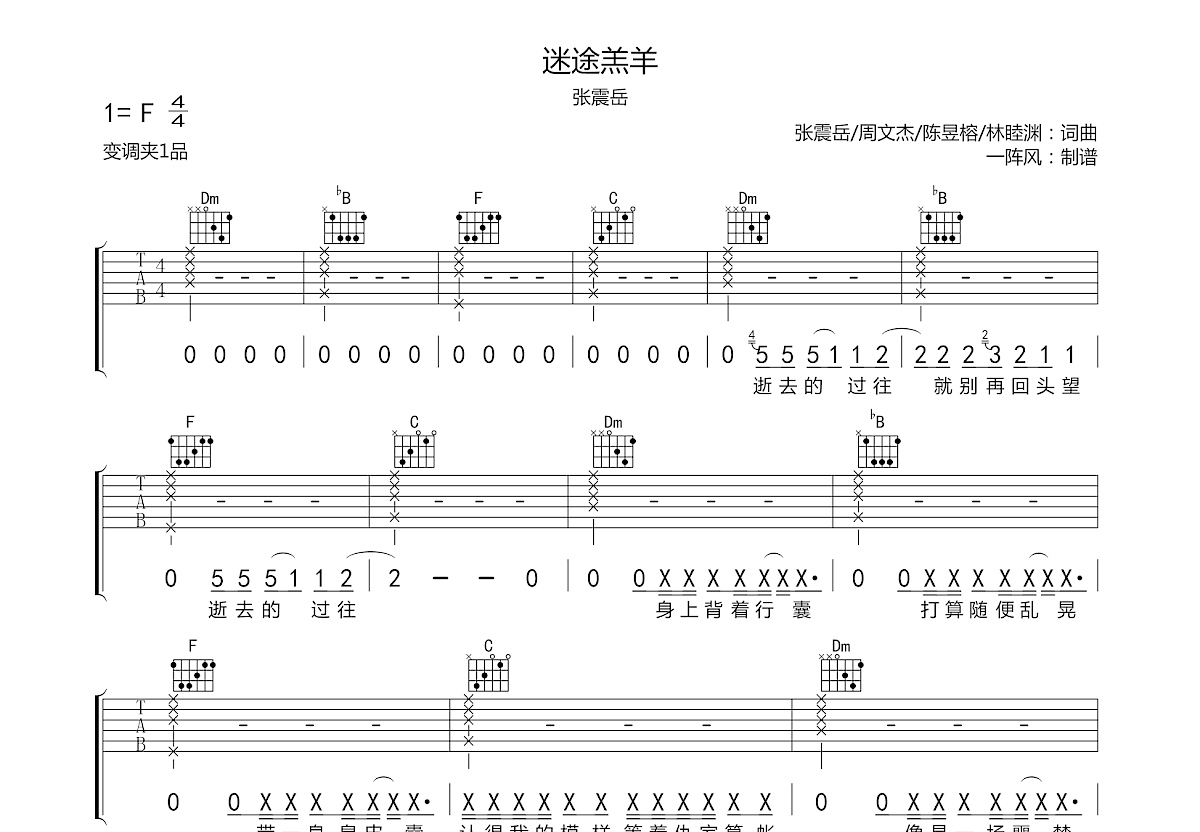 迷途羔羊吉他谱预览图