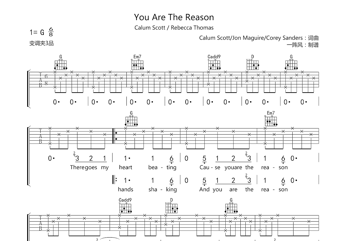 you are the reason吉他谱预览图