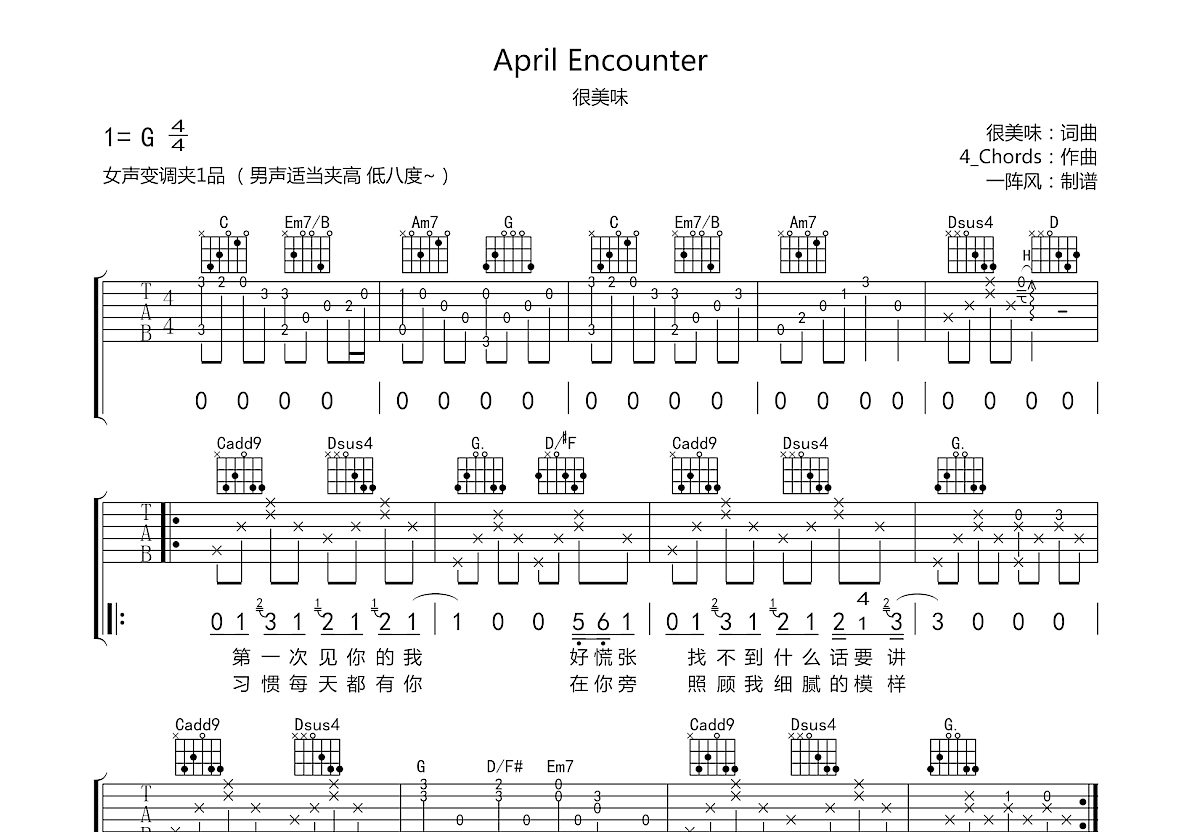 April Encounter吉他谱预览图