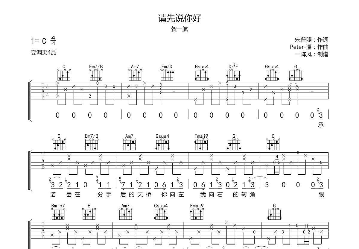 请先说你好吉他谱预览图