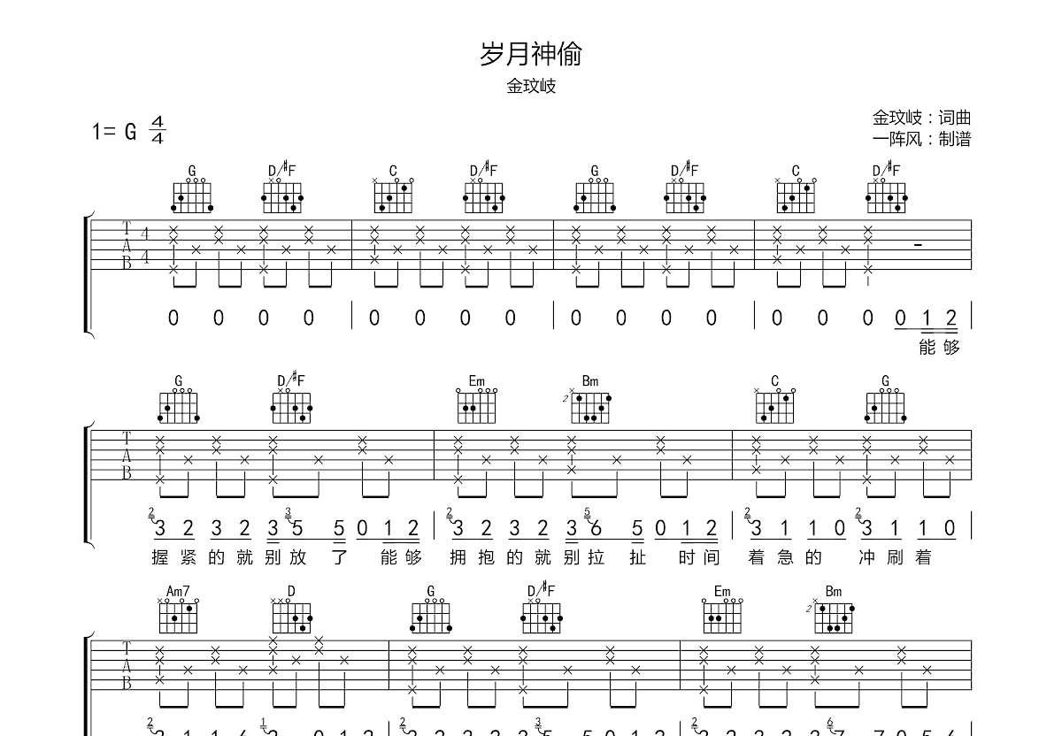 岁月神偷吉他谱预览图