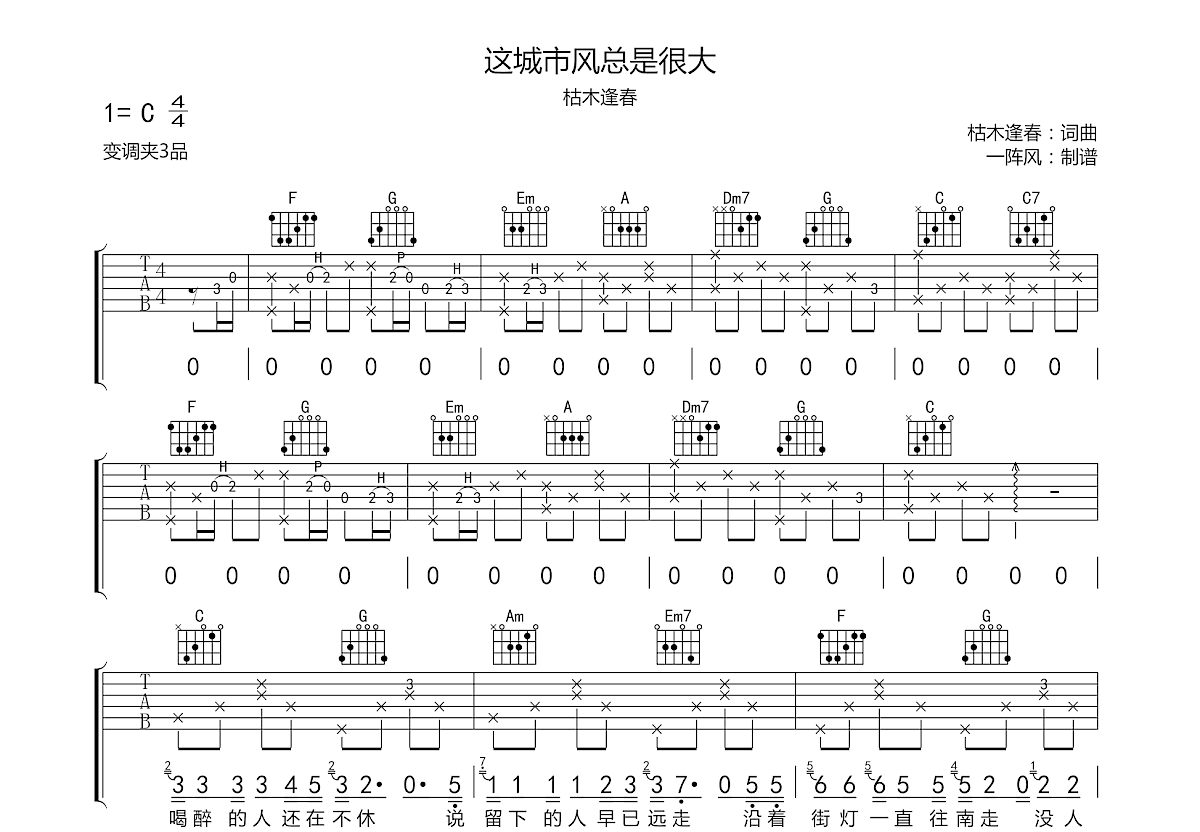 这城市风总是很大吉他谱预览图