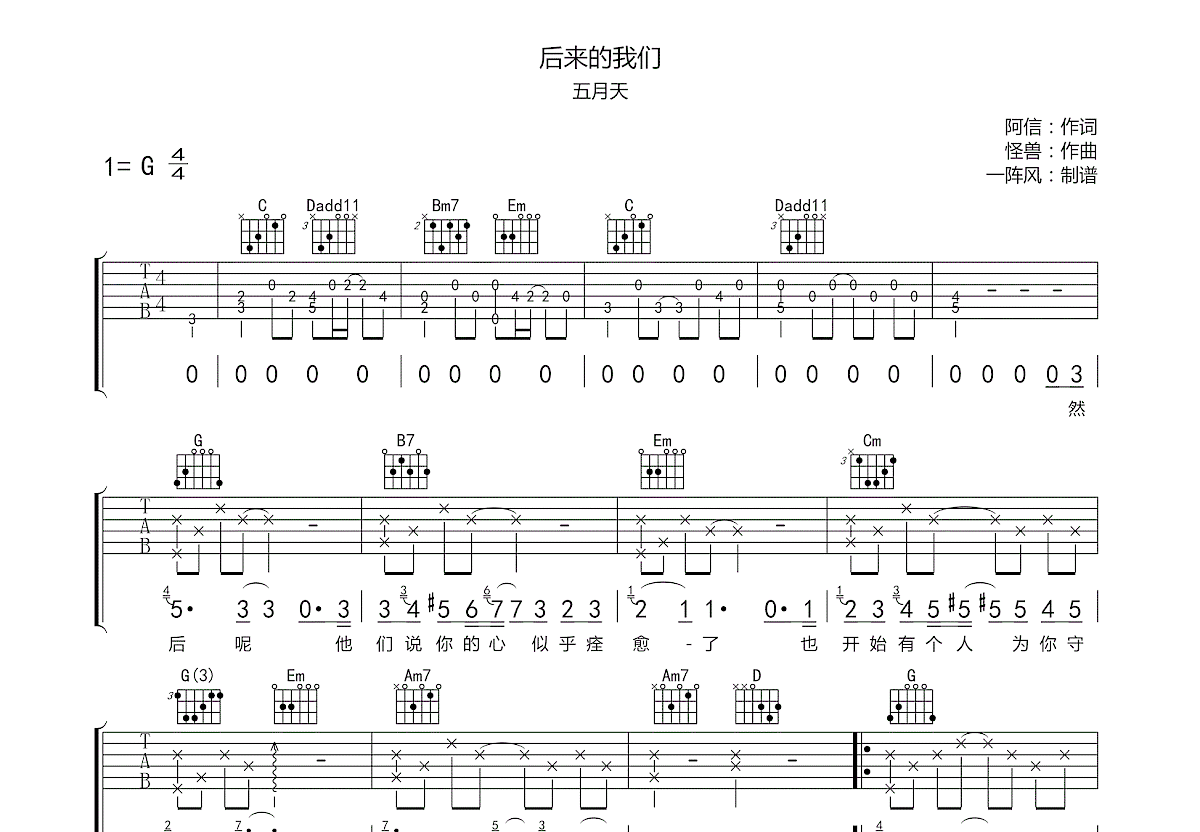 后来的我们吉他谱预览图