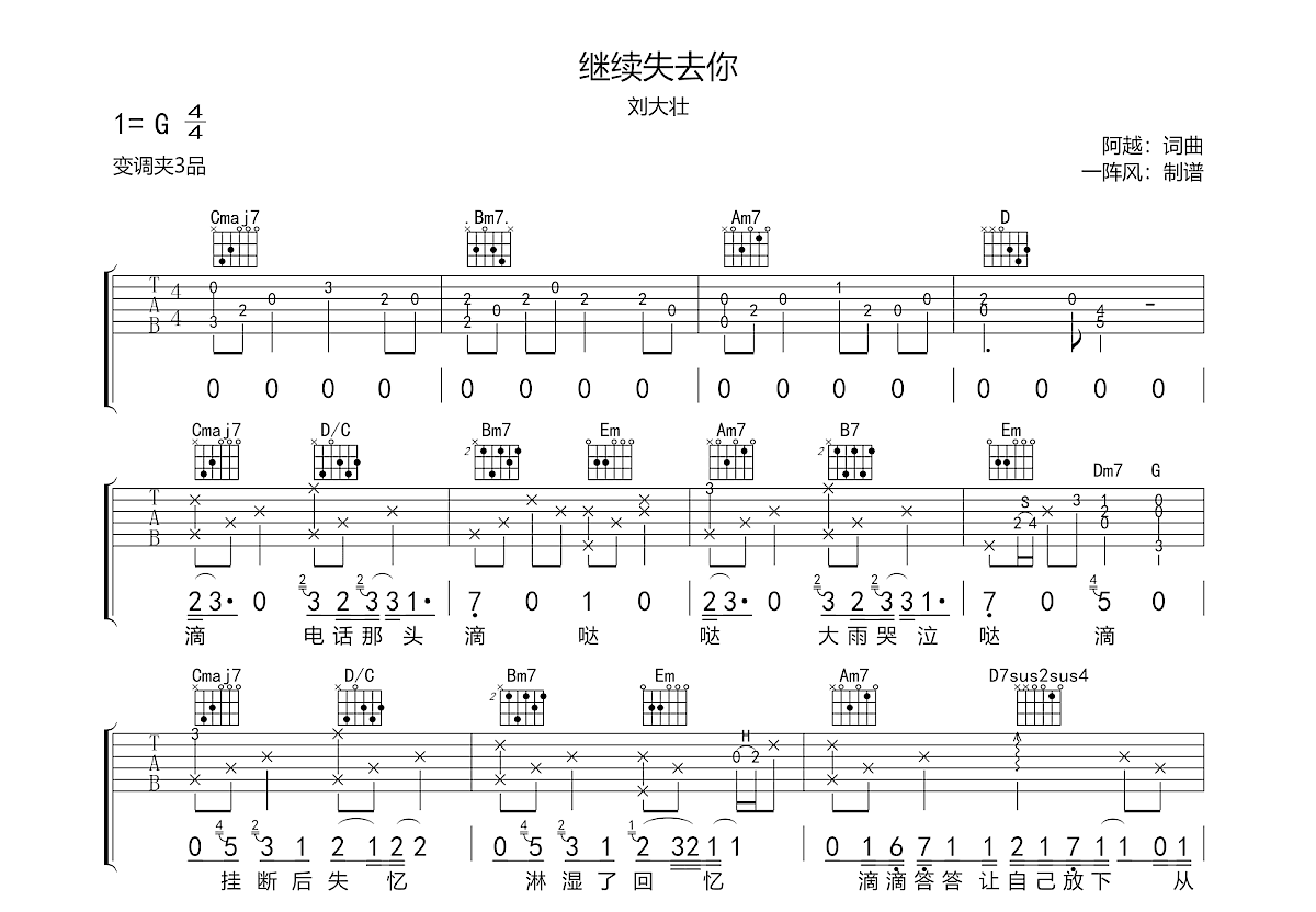 继续失去你吉他谱预览图