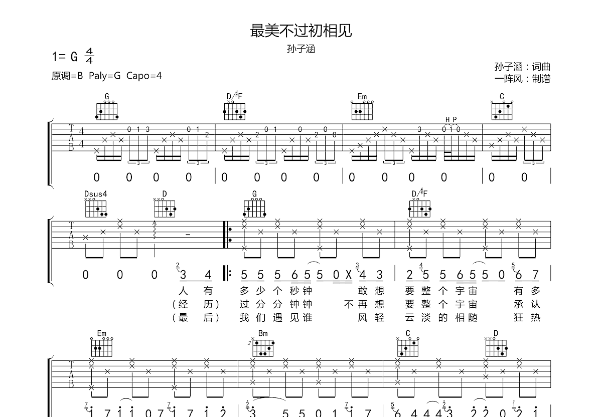 最美不过初相见吉他谱预览图