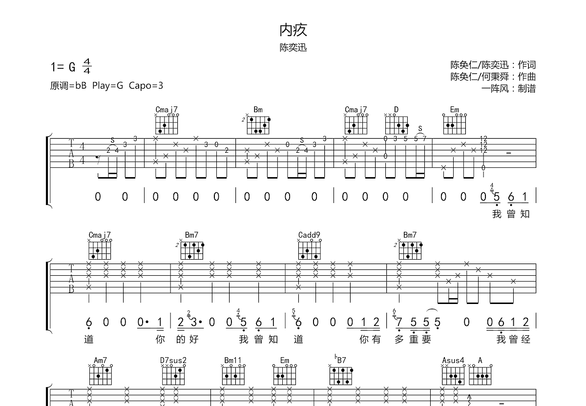 内疚吉他谱预览图