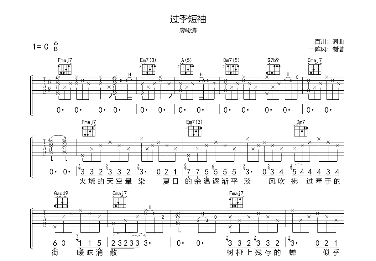 过季短袖吉他谱预览图