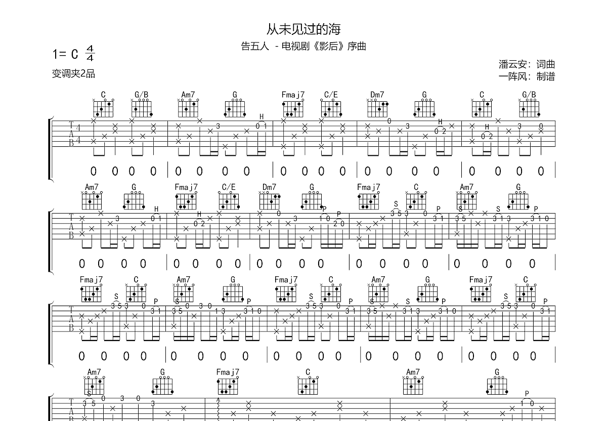 从未见过的海吉他谱预览图