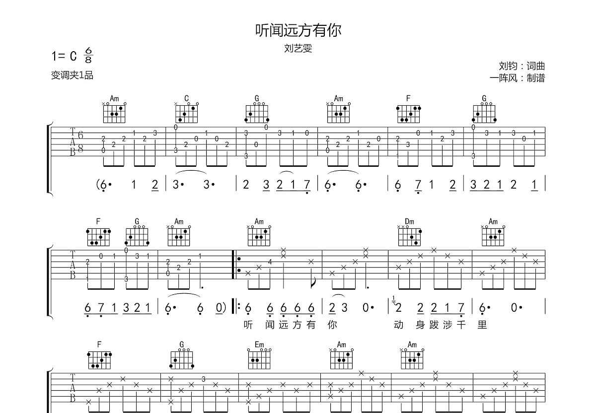 听闻远方有你吉他谱预览图