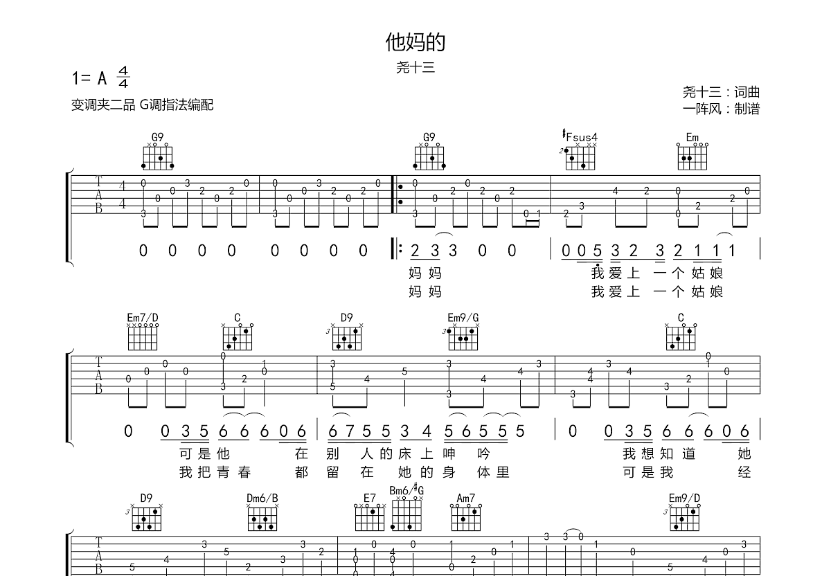 他妈的吉他谱预览图