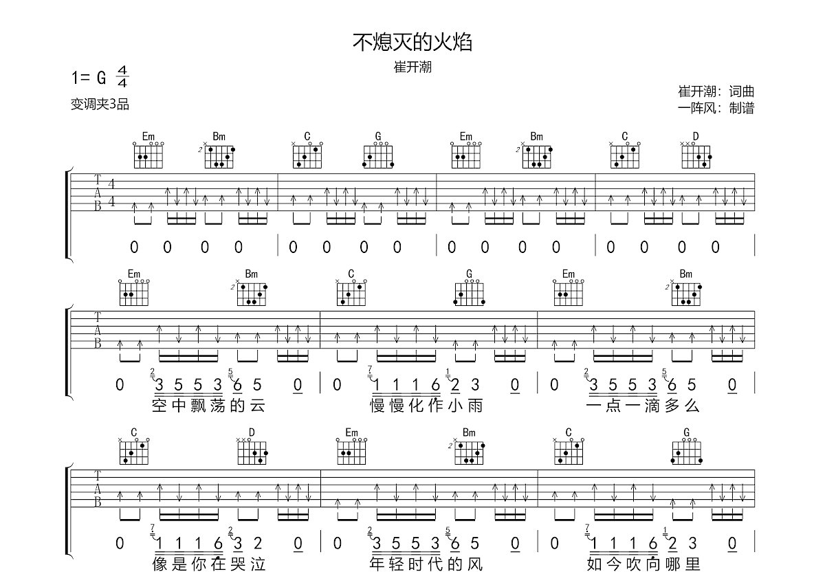 不熄灭的火焰吉他谱预览图