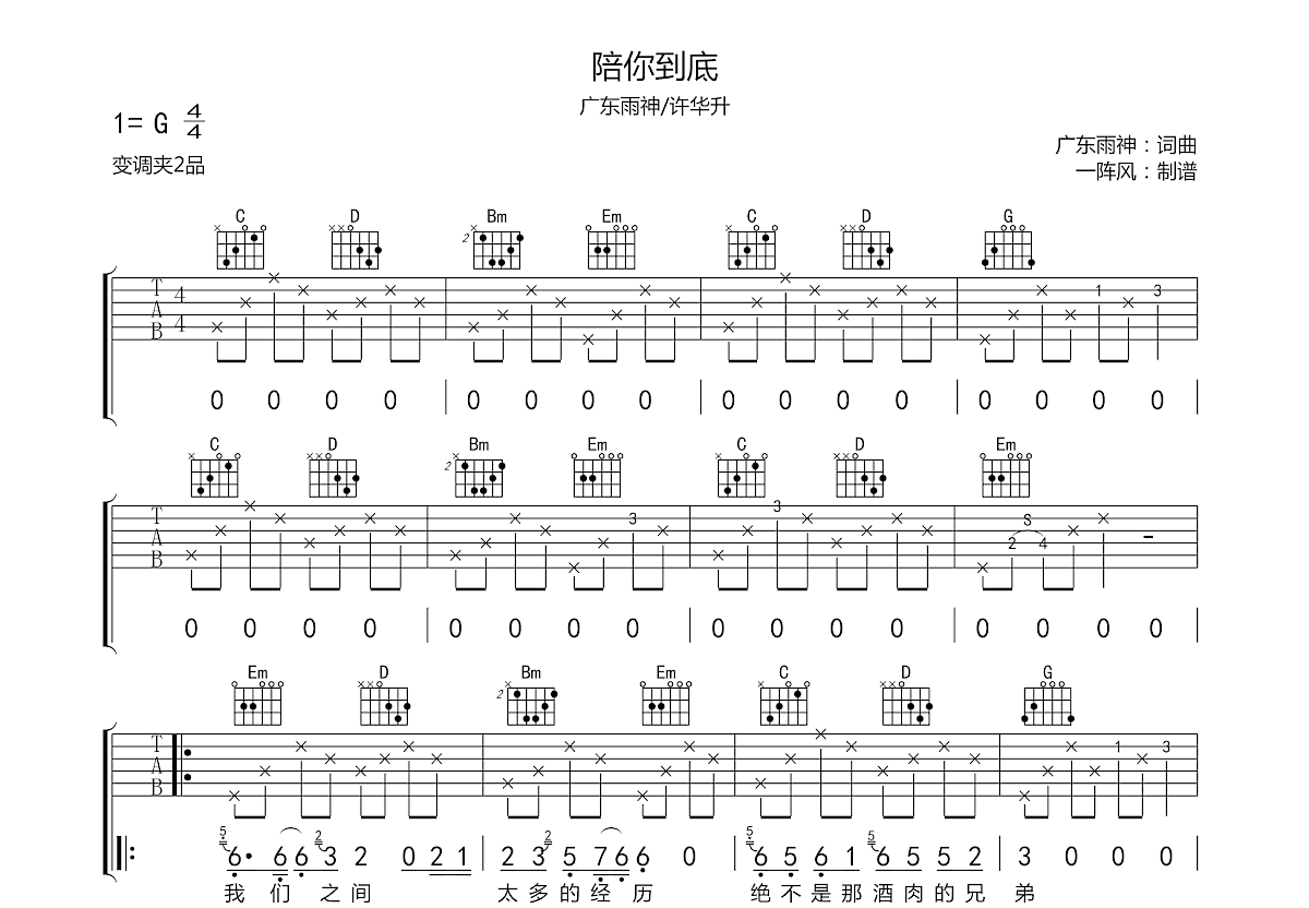 陪你到底吉他谱预览图