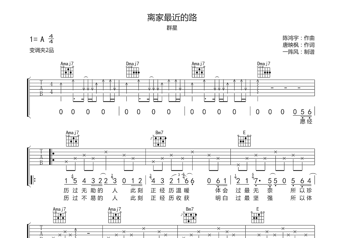 离家最近的路吉他谱预览图