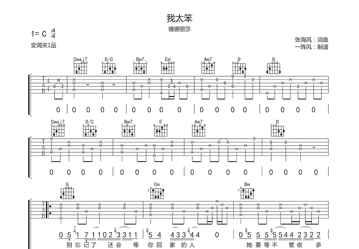 我太笨吉他谱预览图