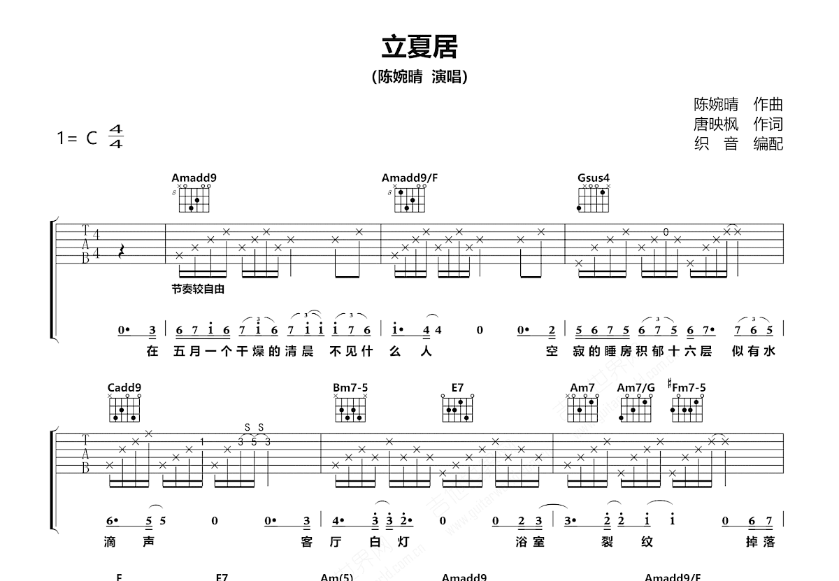 立夏居吉他谱_陈婉晴_C调弹唱