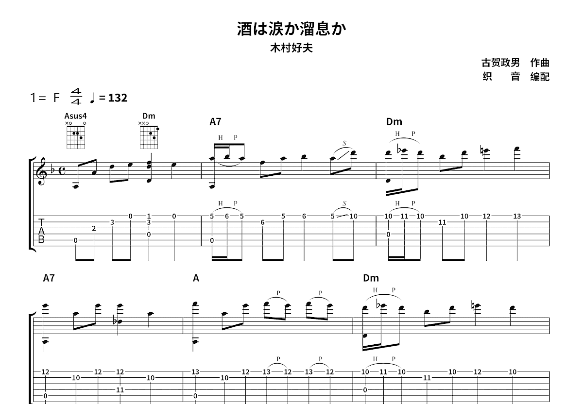 酒は涙か溜息か吉他谱预览图