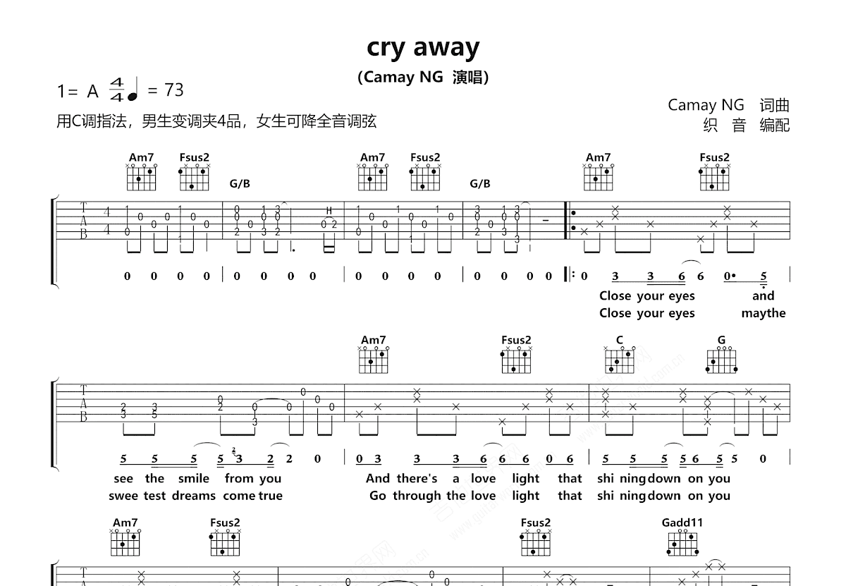 Cry Away吉他谱预览图