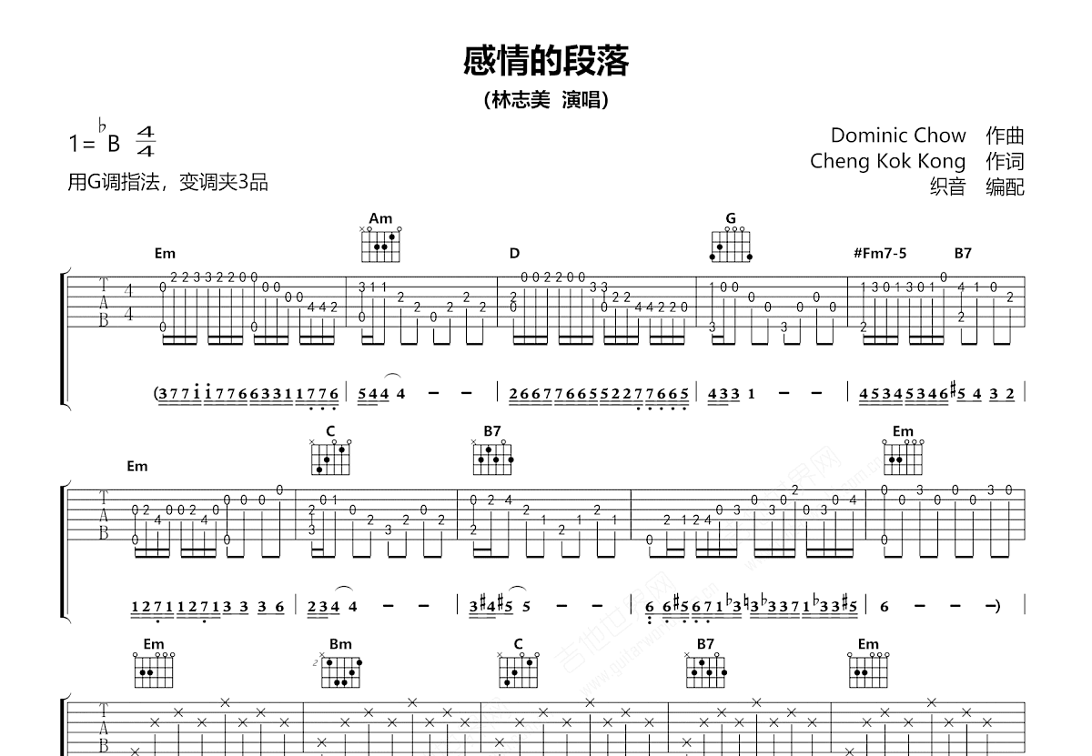感情的段落吉他谱预览图