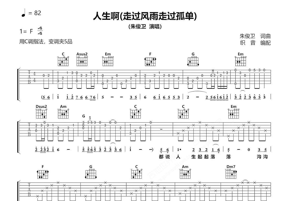人生啊吉他谱预览图
