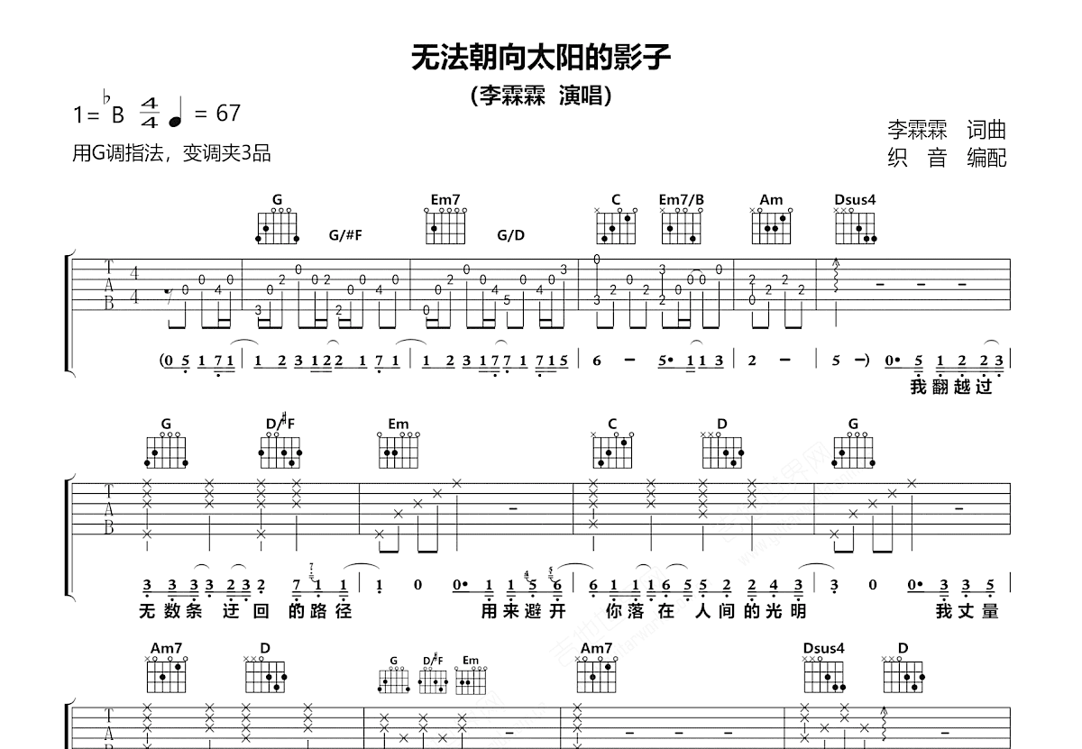 无法朝向太阳的影子吉他谱_李霖霖_G调弹唱