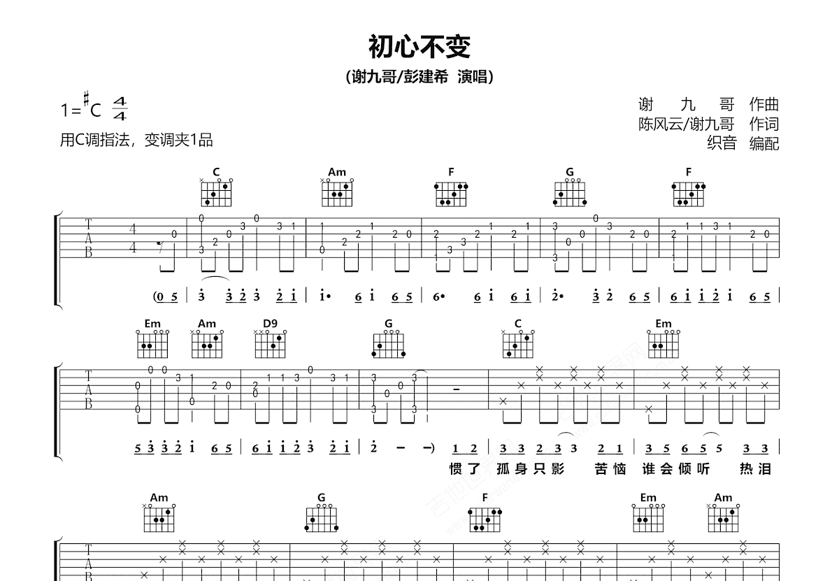 初心不变吉他谱预览图