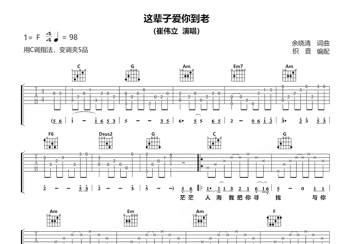 这辈子爱你到老吉他谱预览图