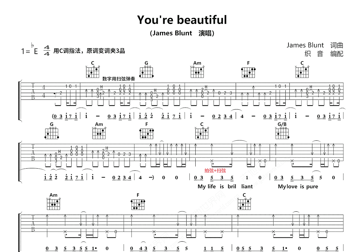 You're beautiful吉他谱预览图
