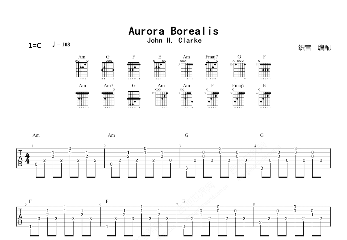 Aurora Borealis吉他谱_John H Clarke_C调古典