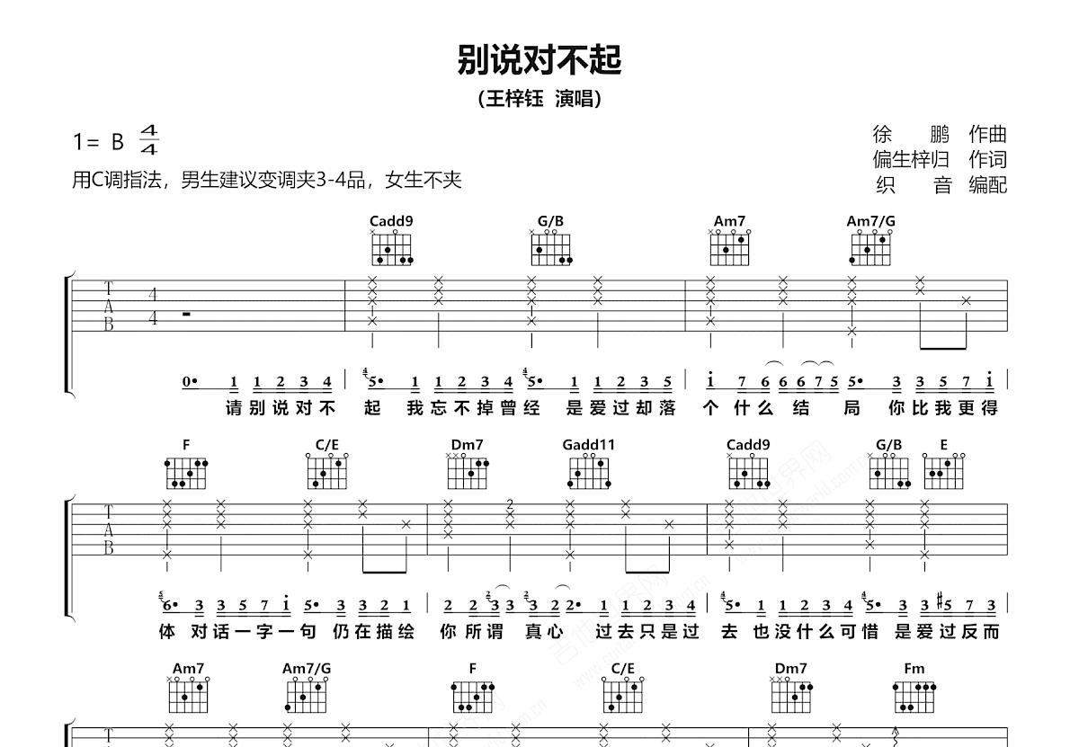 别说对不起吉他谱预览图