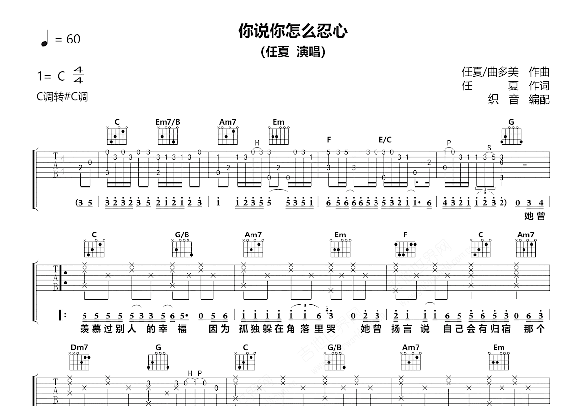 你说你怎么忍心吉他谱预览图