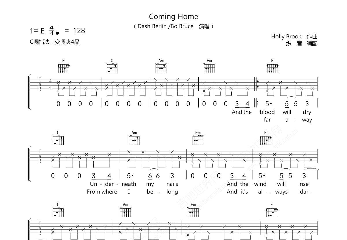 Coming Home吉他谱_Dash Berlin / Bo Bruce_C调弹唱