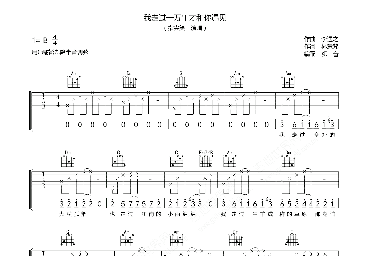我走过一万年才和你遇见吉他谱预览图