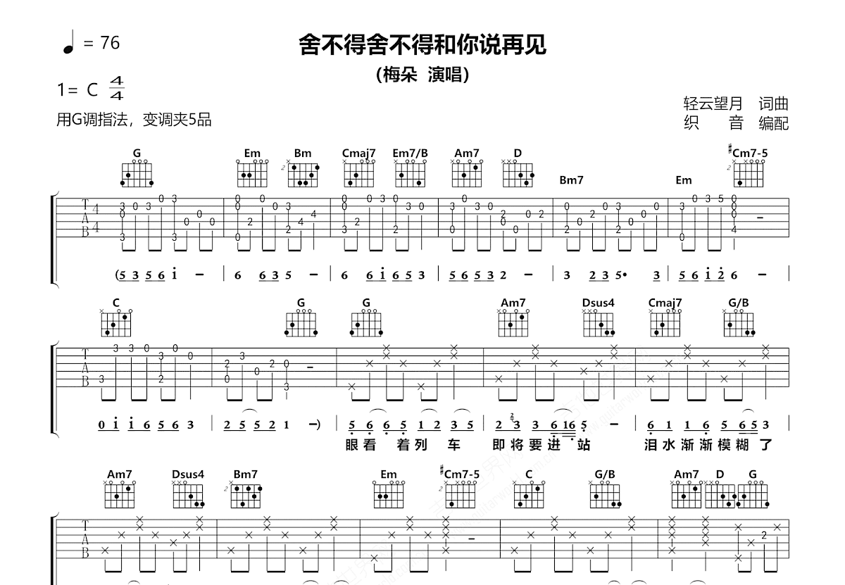 舍不得和你说再见吉他谱预览图