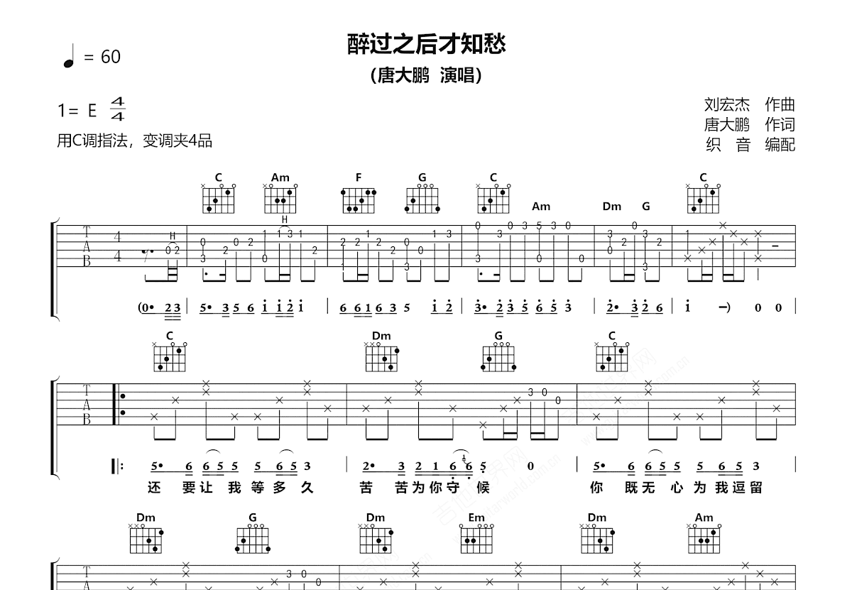 醉过之后才知愁吉他谱预览图