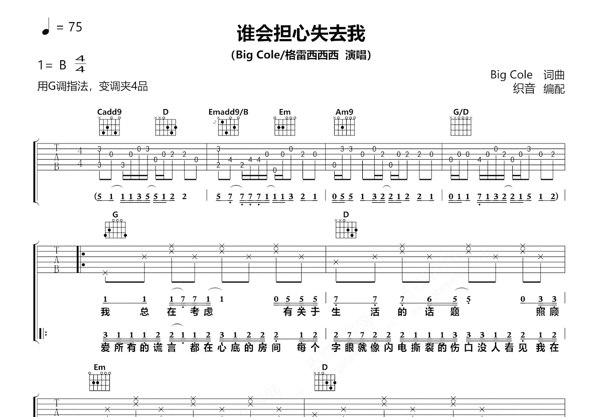 谁会担心失去我吉他谱预览图