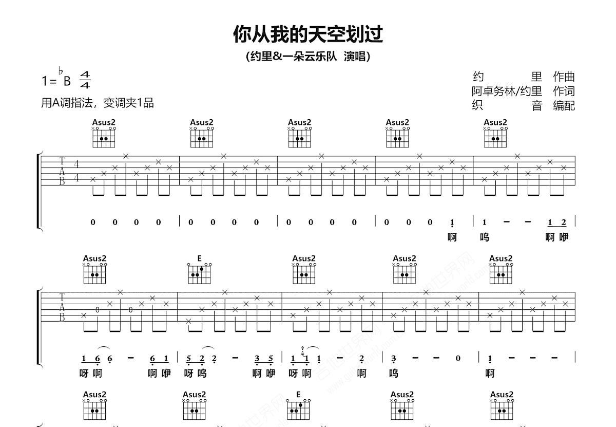 你从我的天空划过吉他谱预览图