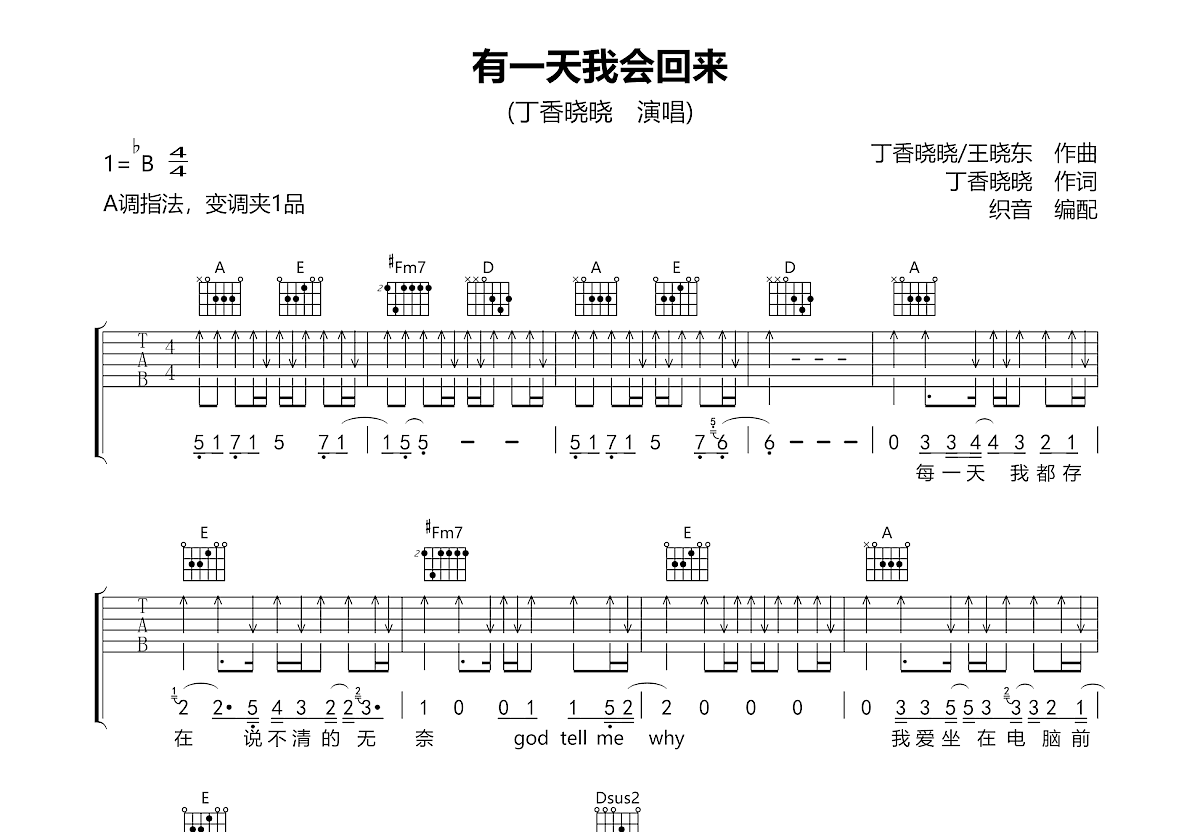 有一天我会回来吉他谱预览图