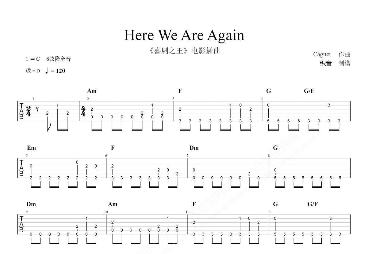 Here We Are Again吉他谱_Cagnet_C调指弹