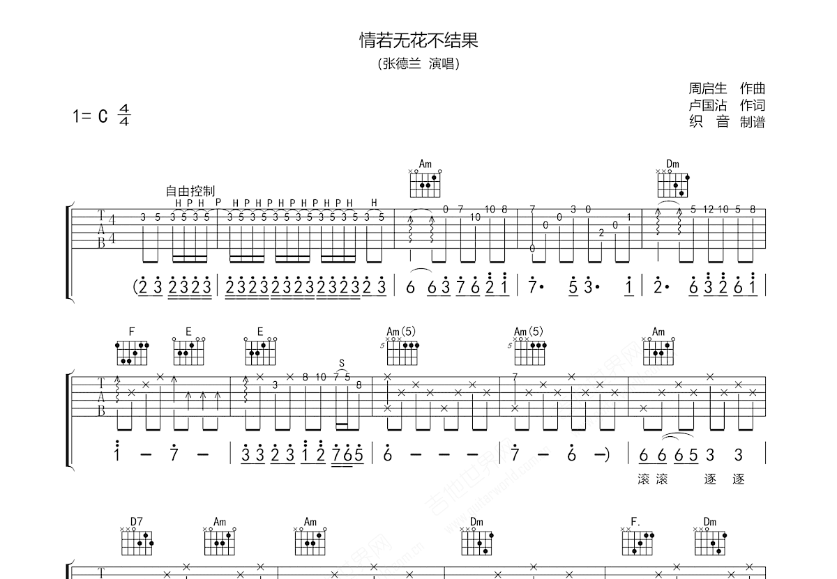情若无花不结果吉他谱预览图