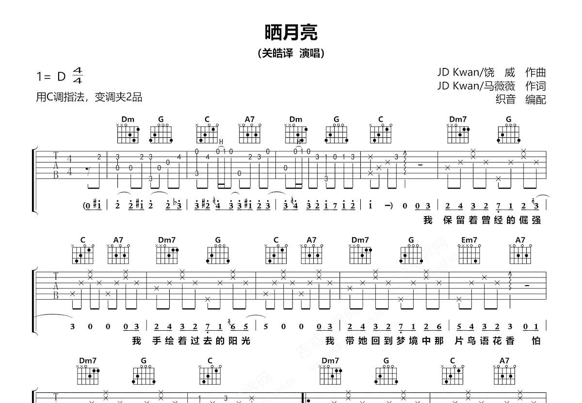 晒月亮吉他谱预览图
