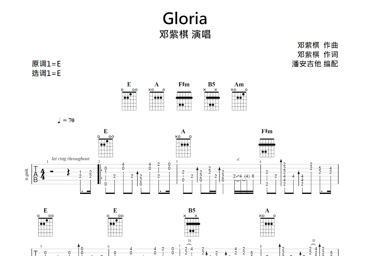 Gloria吉他谱预览图