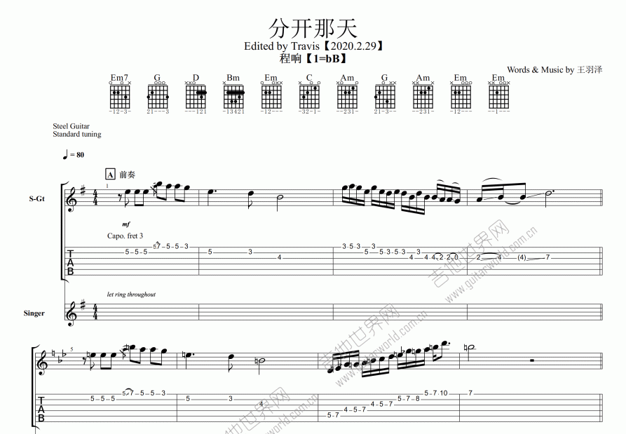 分开那天吉他谱预览图