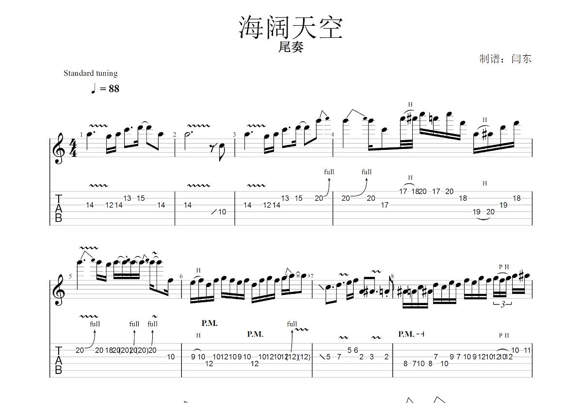 海阔天空吉他谱预览图