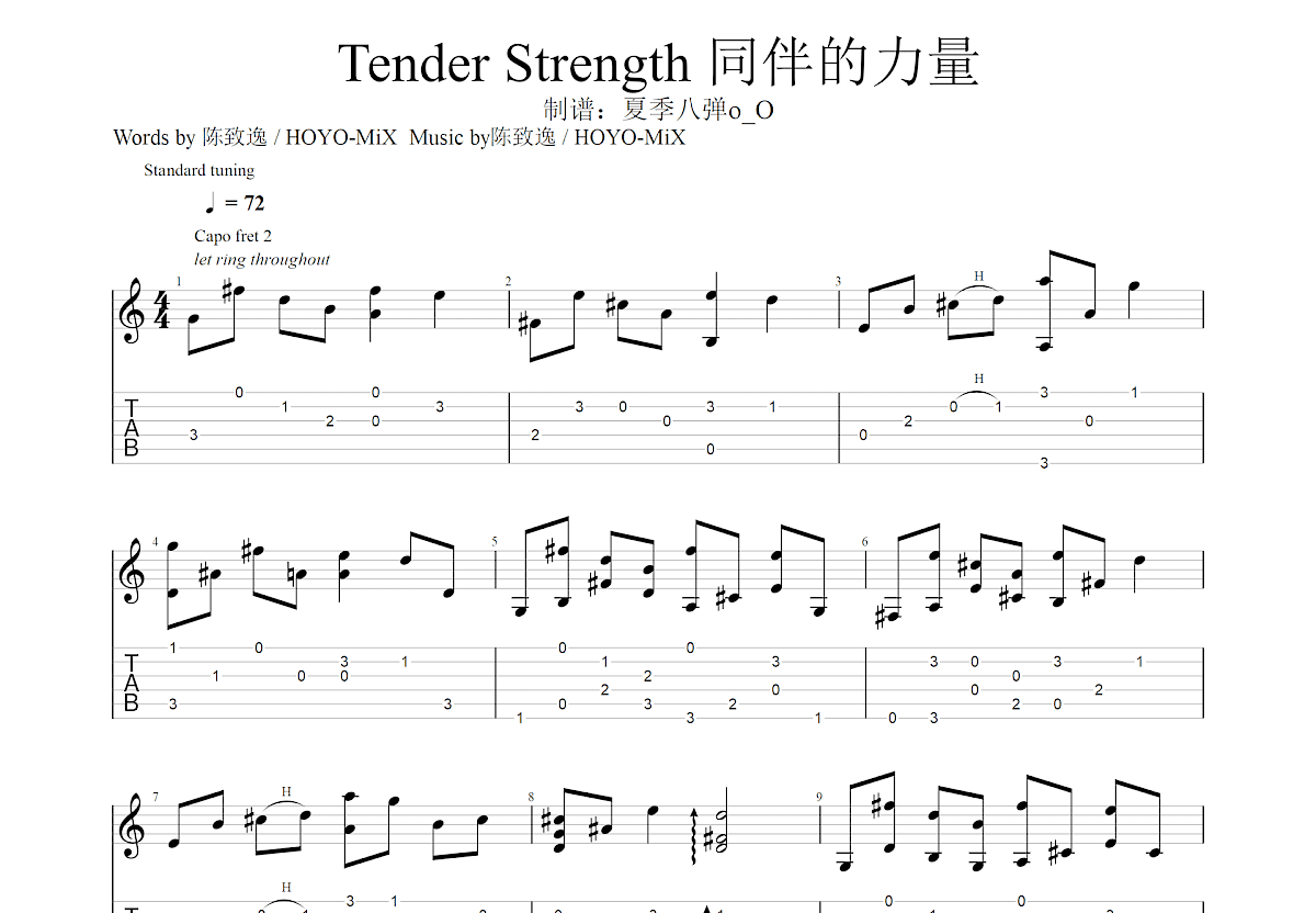 同伴的力量-原神金苹果岛吉他谱预览图