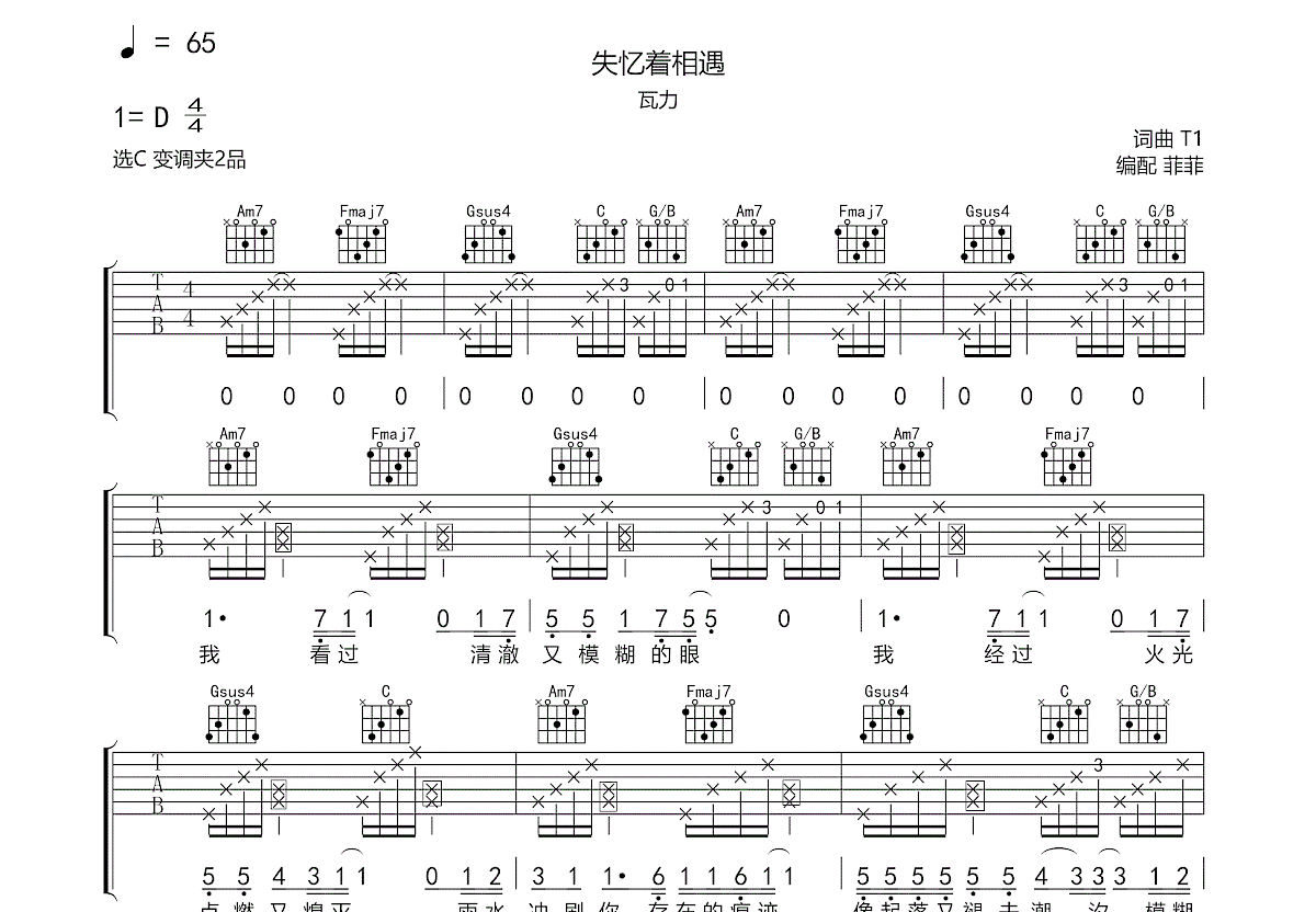 失忆着相遇吉他谱预览图