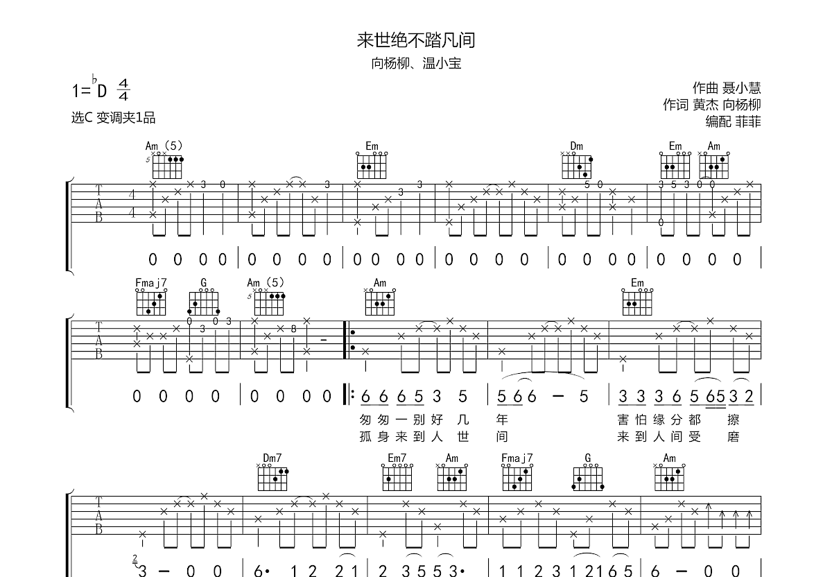 来世绝不踏凡间吉他谱预览图