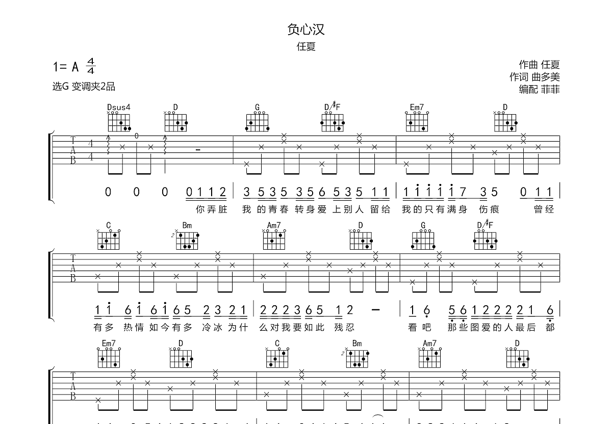 负心汉吉他谱预览图